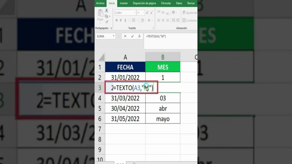 Extraer el mes de una fecha en Excel
